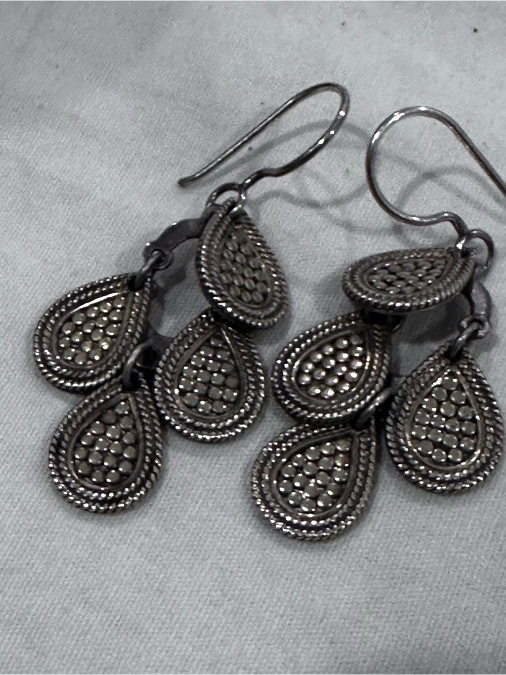 Anna Beck Sterling Silver Dotted Multi-Teardrop Chandelier Earrings.Handcrafted
